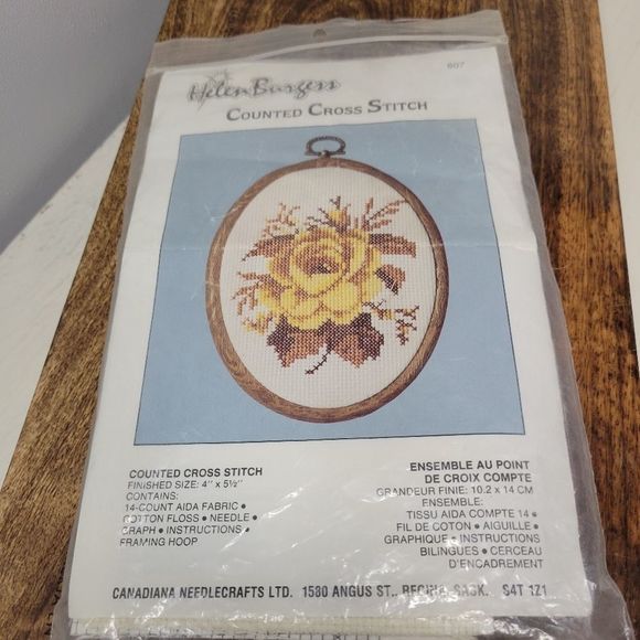 Vintage Helen Burgess Counted Cross Stitch Oval Rose DIY Kit Embroidery - Picture 2 of 4
